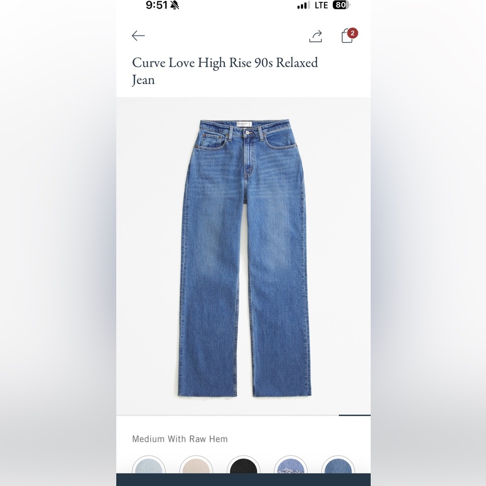 Abercrombie & Fitch Curve Love High Rise 90s Relaxed Jeans - Medium Blue